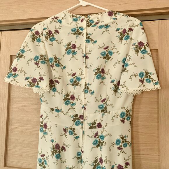 Vintage White Floral Print Maxi Dress 1960s Prairie Wedding Dress - Picture 6 of 6